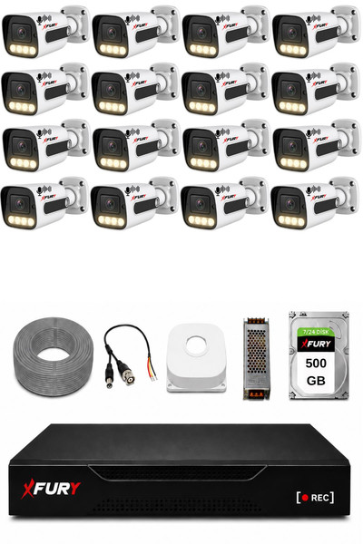 Fury 16 Kameralı Güvenlik Kamera Seti Sesli 4 Warm LED Gece Renkli Görüş 500 GB HDD 5500s