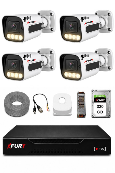 Fury 4 Kameralı Güvenlik Kamera Seti Sesli 4 Warm LED Gece Renkli Görüş 320 GB HDD 5500s