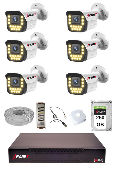 Fury 6'lı 15 Warm Led Gece Renkli Görüş Su Geçirmez Güvenlik Kamerası Seti 250 GB