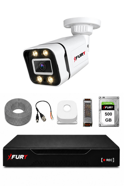 Fury 1 Kameralı Güvenlik Kamera Seti 4 Warm LED Gece Renkli Görüş 500 GB HDD 5580