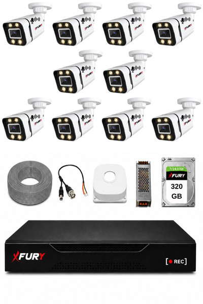 Fury 10 Kameralı Güvenlik Kamera Seti Sesli 4 Warm LED Gece Renkli Görüş 320 GB HDD 5580S