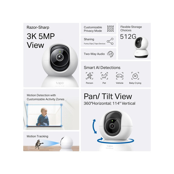 TP-Link Tapo TC74 Pan-Tilt AI Ev Güvenliği Wi-Fi Kamera