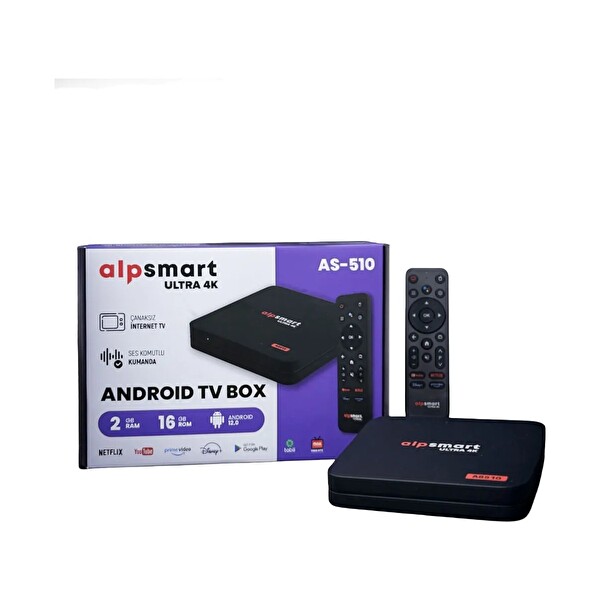 Alpsmart AS510 Ultra 4K Android TV Box - 2GB RAM 16GB Android 12 Ses Komutlu Kumandalı Wi-Fi