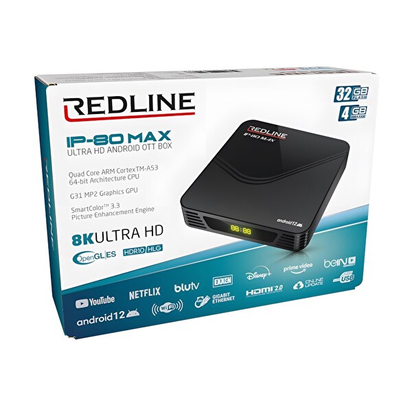 Redline IP-80 Max 32 GB Ultra HD 8K Android TV Box Uydu Alıcı