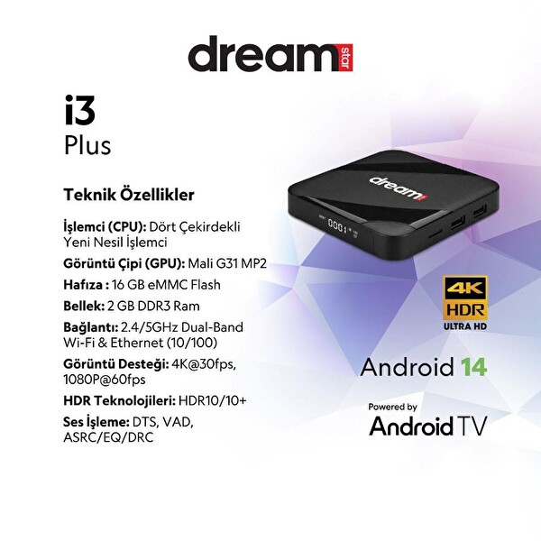 Dreamstar i3 Plus Android TV Box 2 GB RAM 16 GB Hafıza