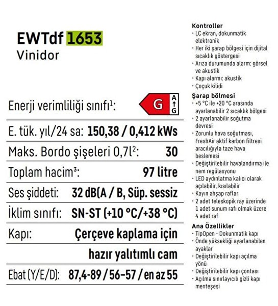 Liebherr EWTDF 1653 97 L Ankastre Şarap Dolabı