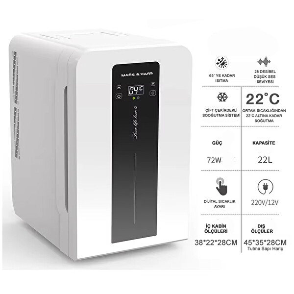 Mars & Hars 22 L Taşınabilir Soğutma Isıtma Dokunmatik 12V 220V Led Ekranlı Derece Ayarlı Buzdolabı