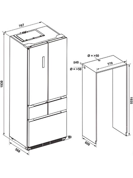 Hafele Cosmo 413 L No Frost Inox Yarı Ankastre Buzdolabı