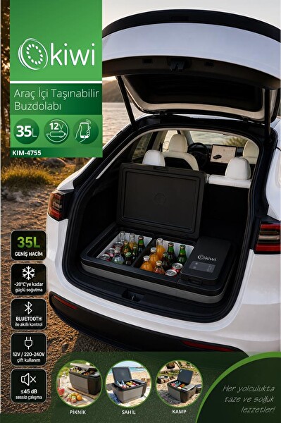 Kiwi KIM-4755 35 L -20 Derece DC Kompresör 12V/220V Bluetooth Araç İçi Taşınabilir Buzdolabı