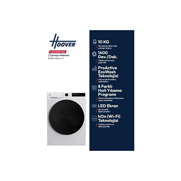 Hoover HBP 410BL10-17 10 KG 1400 Devir A sınıfı 16 Program Wifi Bağlantılı Çamaşır Makinesi