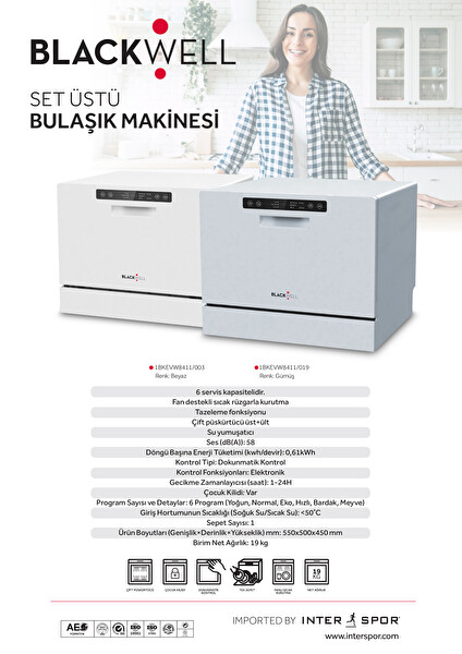 Blackwell 6 Programlı Gümüş Set Üstü Bulaşık Makinesi