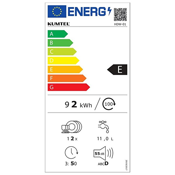 Kumtel HDW-01 Enerji Sınıfı: E - 4 Programlı Bulaşık Makinesi