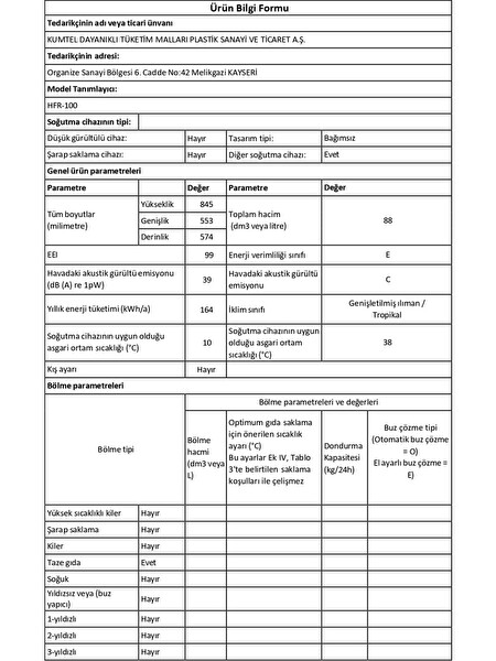 Kumtel HFR-100 88 L 3 Çekmeceli Statik Derin Dondurucu