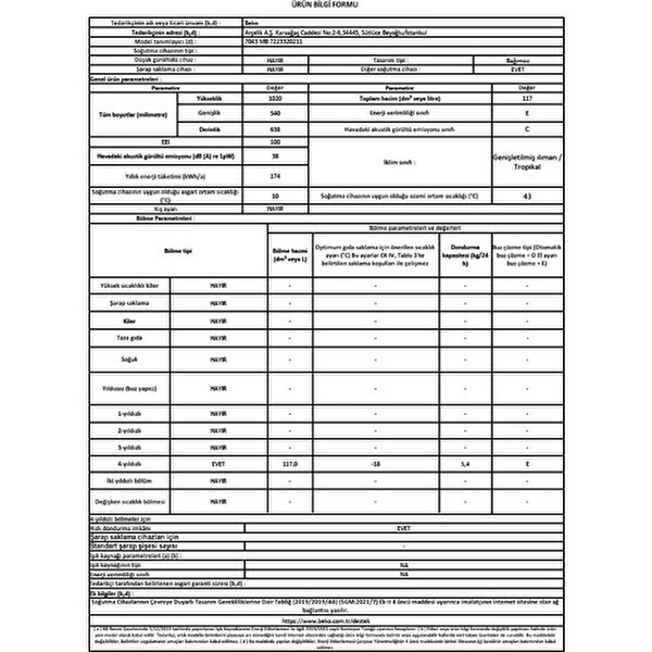 Beko 7043 MB 4 Çekmeceli 117 L Derin Dondurucu