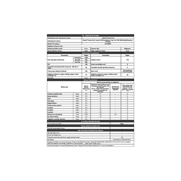 Regal CD 50001 5 Çekmeceli Dikey Derin Dondurucu