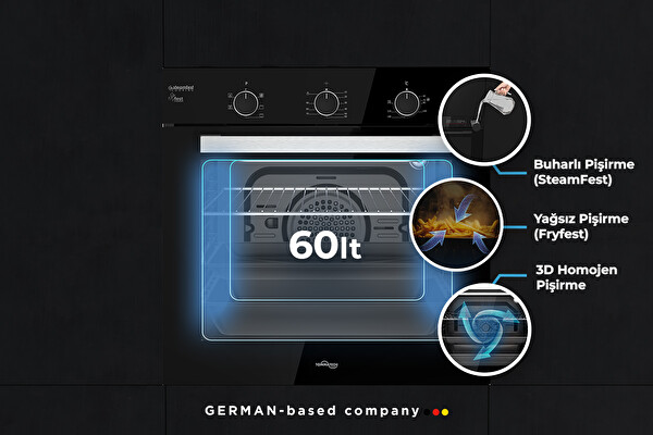 Tommatech TAF6006BSM 60 L Siyah Cam Elektrikli Ankastre Fırın