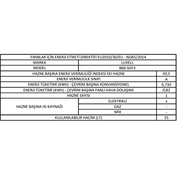 Luxell B66-SGF3 DDT Opall 15 Programlı Gri Ankastre Fırın