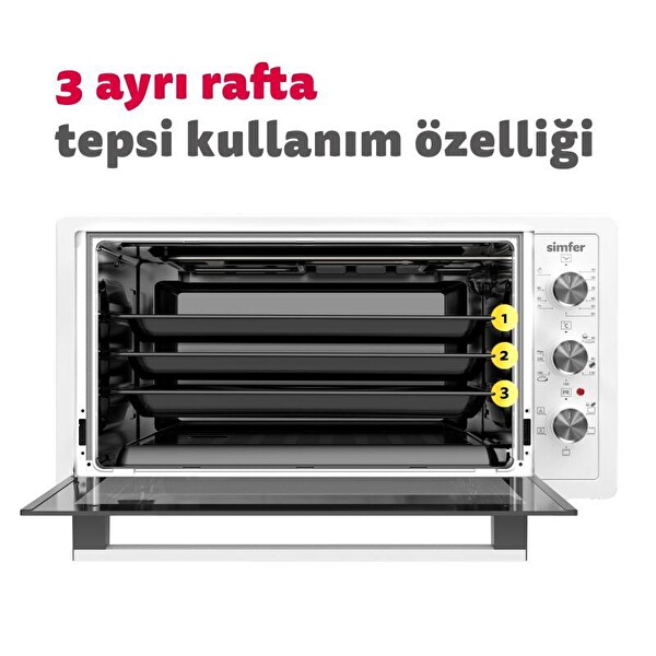 Simfer 6 Fonksiyon Yoğurt Yapma Ve Buz Çözme Özellikli 45 LT Turbo Fan Mini/Midi Fırın Beyaz (4546)