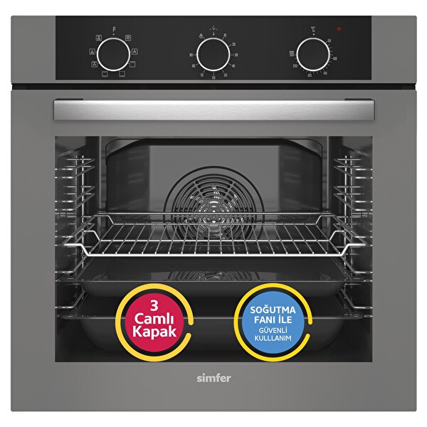 Simfer 8222 QS Büyük Pop-up 9 Fonk Power Turbo Gri Cam Ankastre Fırın