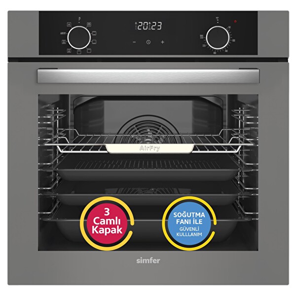 Simfer 8217 10 Fonksiyon Dijital Airfry Gri Cam Ankastre Fırın