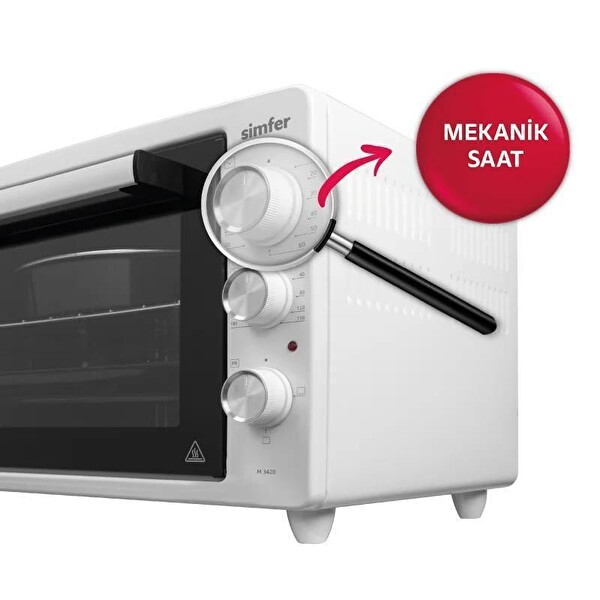 Simfer 4262 Beyaz 42 L Turbo Fan Piliç Peçirme Mini/Midi Fırın - 6 Fonksiyon Yoğurt Yapma Buz Çözme & İç Aydınlatma