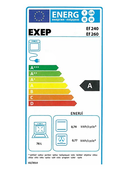 Exep EF-260 71 Litre Turbo Fan Soğutma Fanı 8 Programlı Ankastre Fırın Siyah