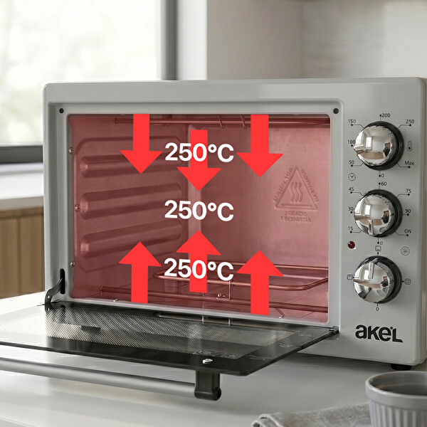 Akel AF340L 34 L Aydınlatmalı Zaman Ayarlı 2 Tepsi 1 Tel Izgara Gri Mini Fırın
