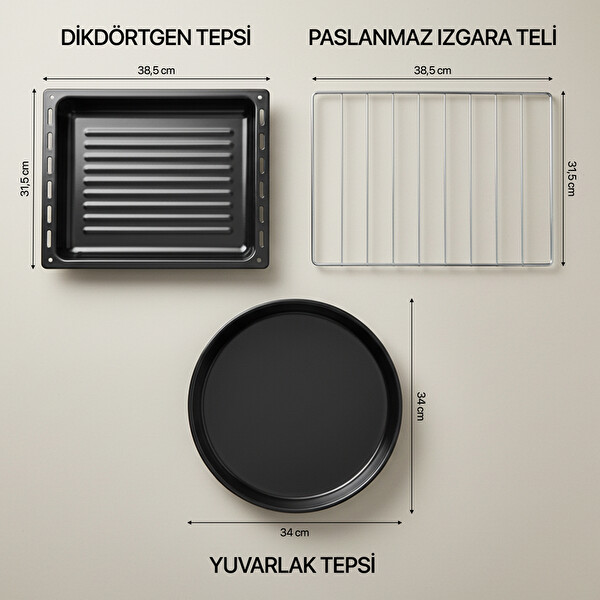 Akel AF340L 34 L Aydınlatmalı Zaman Ayarlı 2 Tepsi 1 Tel Izgara Beyaz Mini Fırın