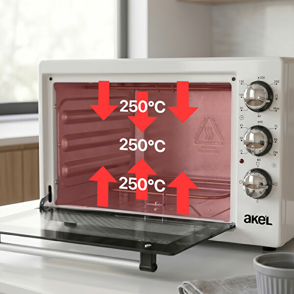 Akel AF340L 34 L Aydınlatmalı Zaman Ayarlı 2 Tepsi 1 Tel Izgara Beyaz Mini Fırın