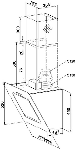 Kügerr D8 60 CM Sessiz Siyah Cam Ankastre Davlumbaz