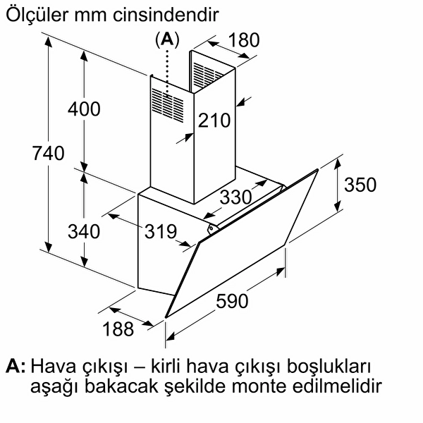 Bosch DWK63PJ20T Serie 2 Eğimli Cam Ankastre Davlumbaz