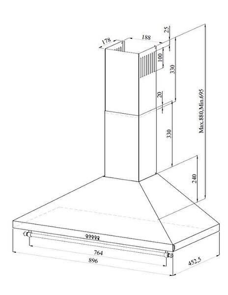 GL General Rustic 90 CM Krem Duvar Tipi Ankastre Davlumbaz
