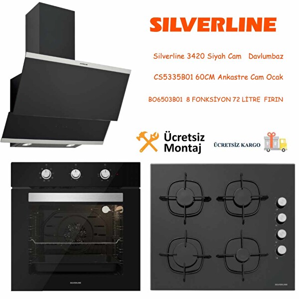 Silverline Siyah Cam Ankastre Set (3420 - CS5335B01 - BO6503B01)