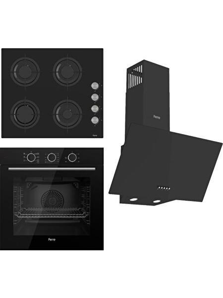Ferre Flowart Basic Serisi Siyah Ankastre Set (CS205 - QXE62CS - D086)
