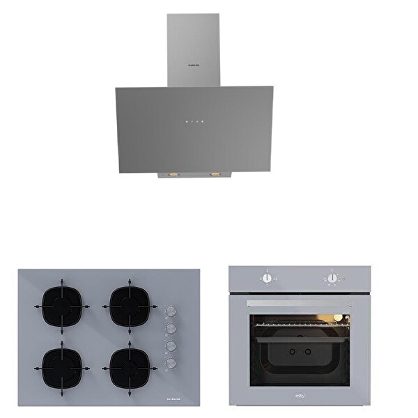 Silverline Karma Gri Cam Ankastre Set (3481 - CS5665S01 - Esty AEF6601S04)