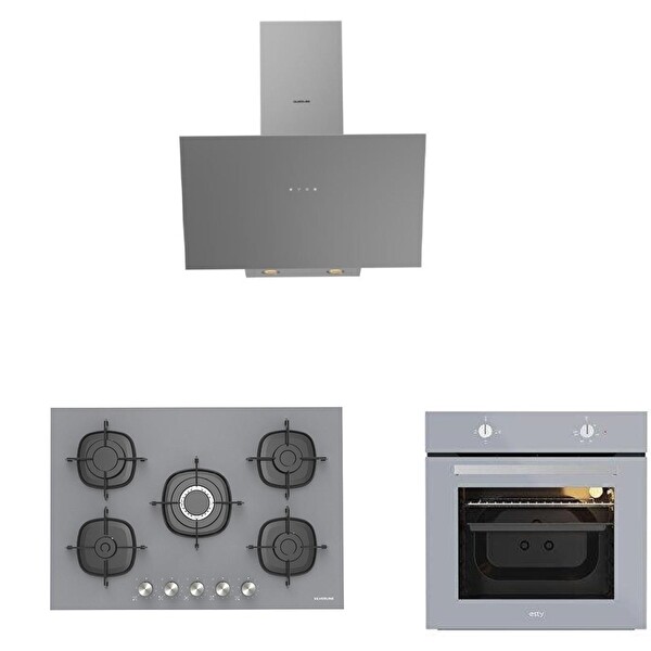 Silverline Karma Gri Cam Ankastre Set (3481 - CS5622S01 - Esty AEF6601S04)