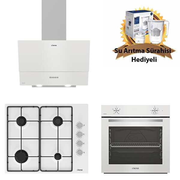 Altus Beyaz Cam Ankastre Set (510 HW - 310 W - 310 HW) - Su Arıtma Sürahi Hediyeli