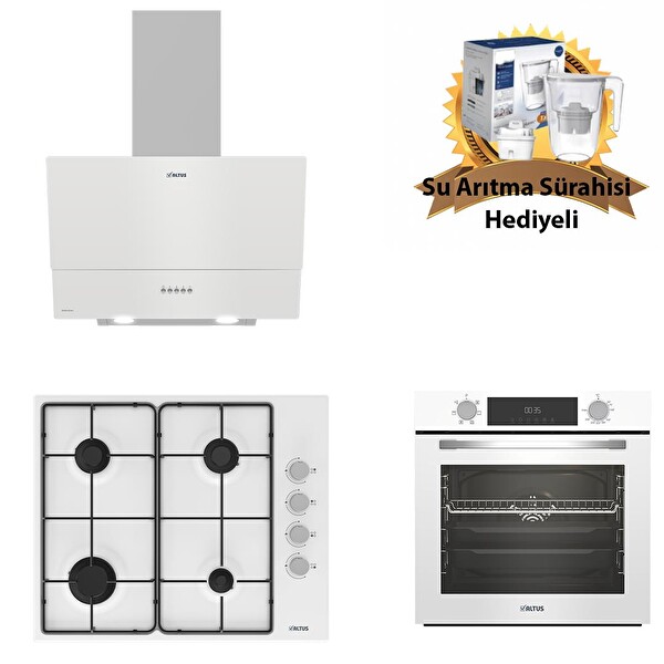 Altus Beyaz Cam Ankastre Set (510 HW - 310 W - 322 W Turbo) - Su Arıtma Sürahisi Hediyeli