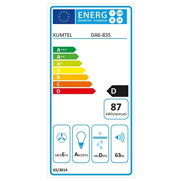 Kumtel DA6-835 Beyaz Duvar Tipi Ankastre Davlumbaz