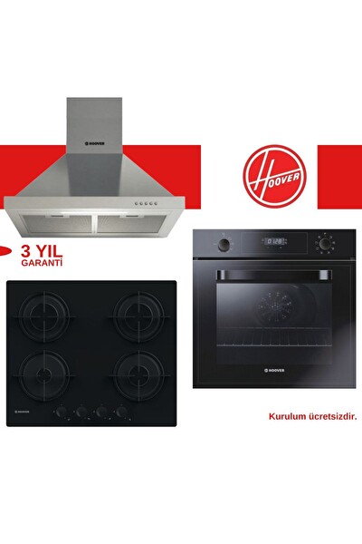 Hoover Siyah Inox Piramit Ankastre Set (HCH6MXTK-HVW6MBB-3051B)