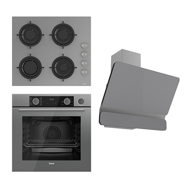 Ferre Steamart & Fryart Serisi Buharlı Pişirme Gri Ankastre Set (CS208 - XE64CPR - D082)