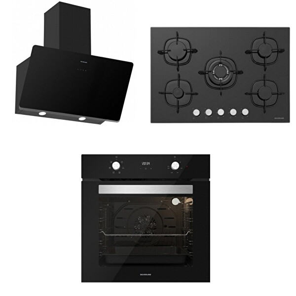 Silverline Siyah Cam Ankastre Set (BO6502B02 - CS5365B01 - 3457 Soho 60)