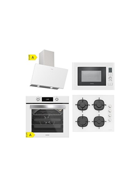 Silverline Beyaz Cam Ankastre Set (BO6504W01 - CS5335W01 - 3457 Soho 60 - MW9018W01)