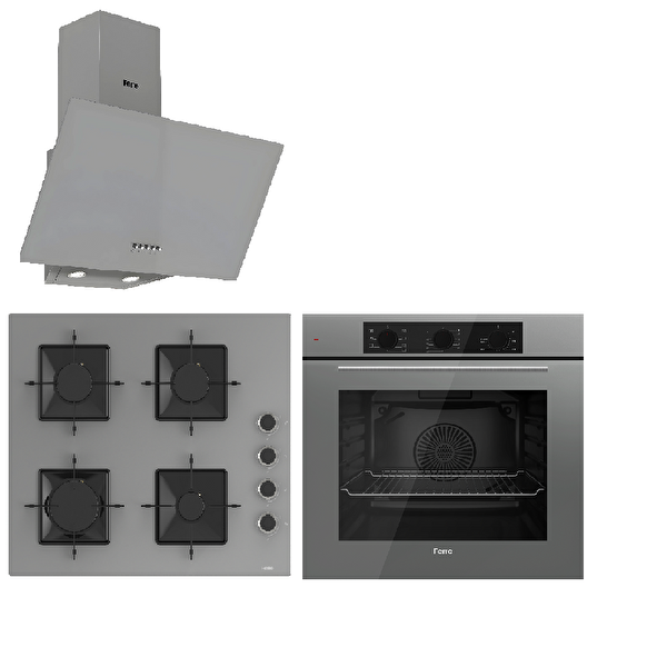 Ferre Turbolu Gri Cam Ankastre Set (QBL62CPR - SS208CPR - D088 60 CM)