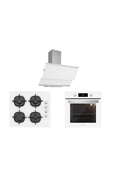Silverline Beyaz Cam Ankastre Set (3420 Classy 60 - CS5343W01 - BO6504W01)