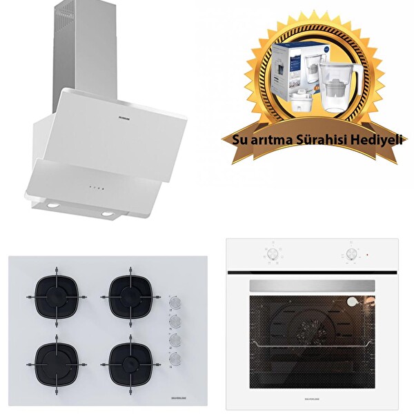 Silverline Beyaz Cam Ankastre Set (3490 - CS5665W01 - BO6501W01)