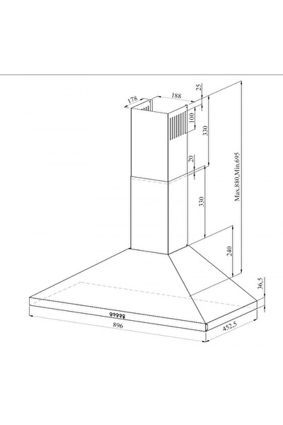 GL General GLD 041X Line 90 CM Piramit Inox Ankastre Davlumbaz