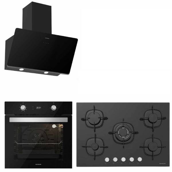 Silverline Siyah Cam Ankastre Set (3457 - CS5365B01 - BO6504B01)
