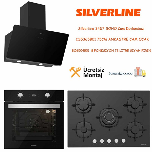 Silverline Siyah Cam Ankastre Set (3457 - CS5365B01 - BO6504B01)