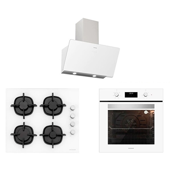 Silverline Beyaz Cam Ankastre Set BO6502W02   CS5343W01   3457 Soho 60